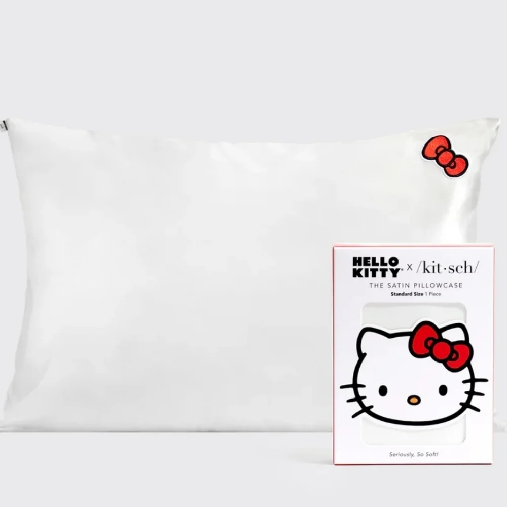 Kitsch x Hello Kitty Satin Pillowcase in Ivory Kitty Bow